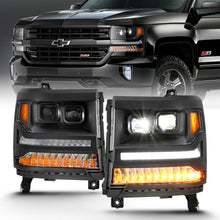 Load image into Gallery viewer, 16-18-Chevrolet-Silverado-1500-Led-Projector-Headlights-WPlank-Style-Switchback-Black-W-Amber