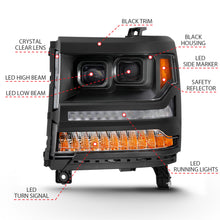 Load image into Gallery viewer, 16-18-Chevrolet-Silverado-1500-Led-Projector-Headlights-WPlank-Style-Switchback-Black-W-Amber