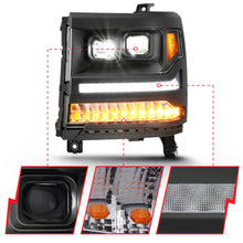 Load image into Gallery viewer, 16-18-Chevrolet-Silverado-1500-Led-Projector-Headlights-WPlank-Style-Switchback-Black-W-Amber
