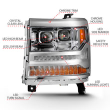 Load image into Gallery viewer, 16-18-Chevrolet-Silverado-1500-Led-Projector-Headlights-WPlank-Style-Switchback-Chrome-WAmber