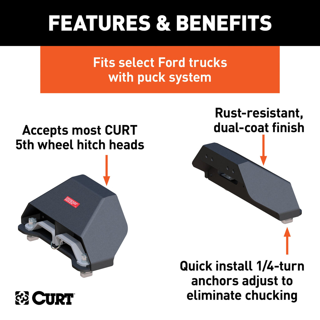 CURT 16017 Puck System 5th Wheel Legs, Select Ford F-250, F-350, F-450, 8' Bed, 25K