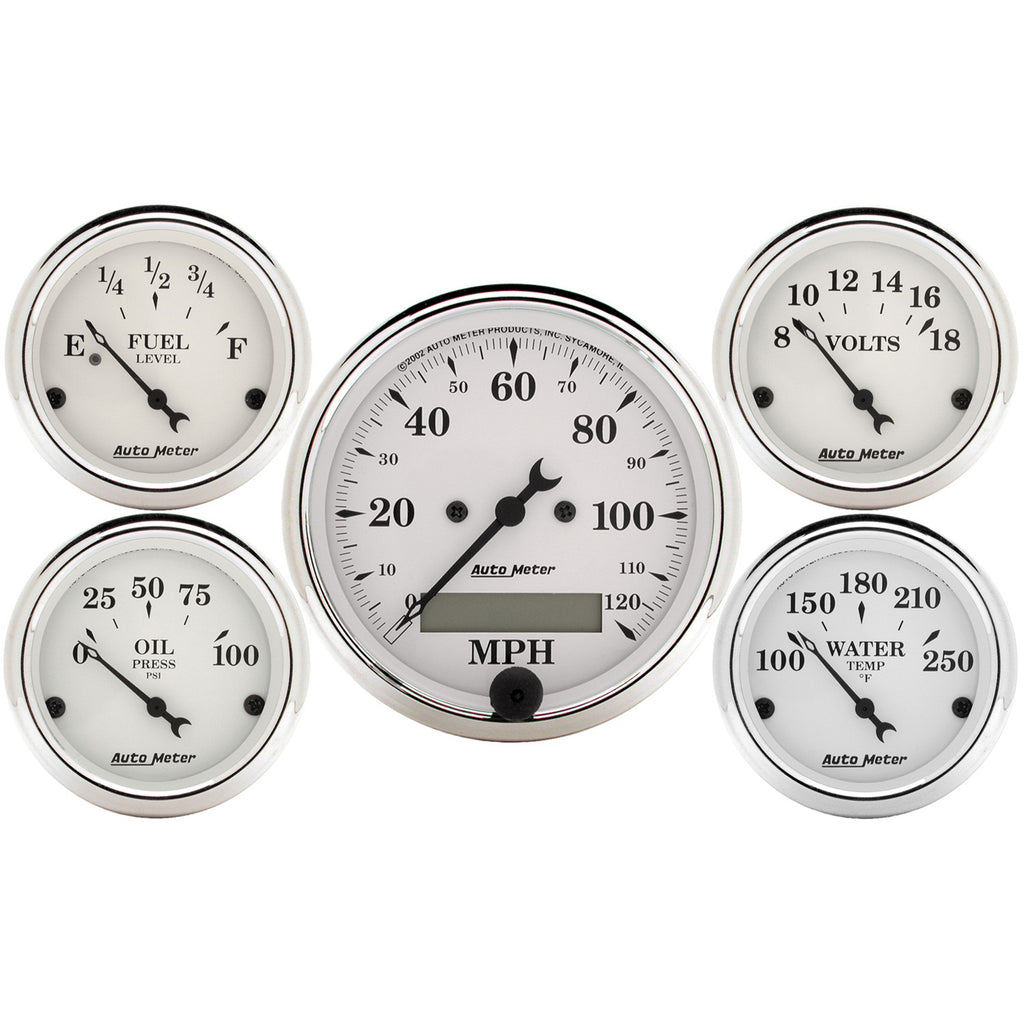 AutoMeter 1602 GAUGE KIT, 5 PC., 3 1/8" & 2 1/16", ELEC. SPEEDOMETER, OLD TYME WHITE
