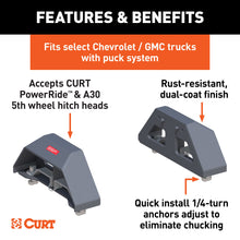 Load image into Gallery viewer, CURT 16030 Puck 5th Wheel Legs, Select Silverado, Sierra HD, 8' Bed, 30K, Teridium Grey