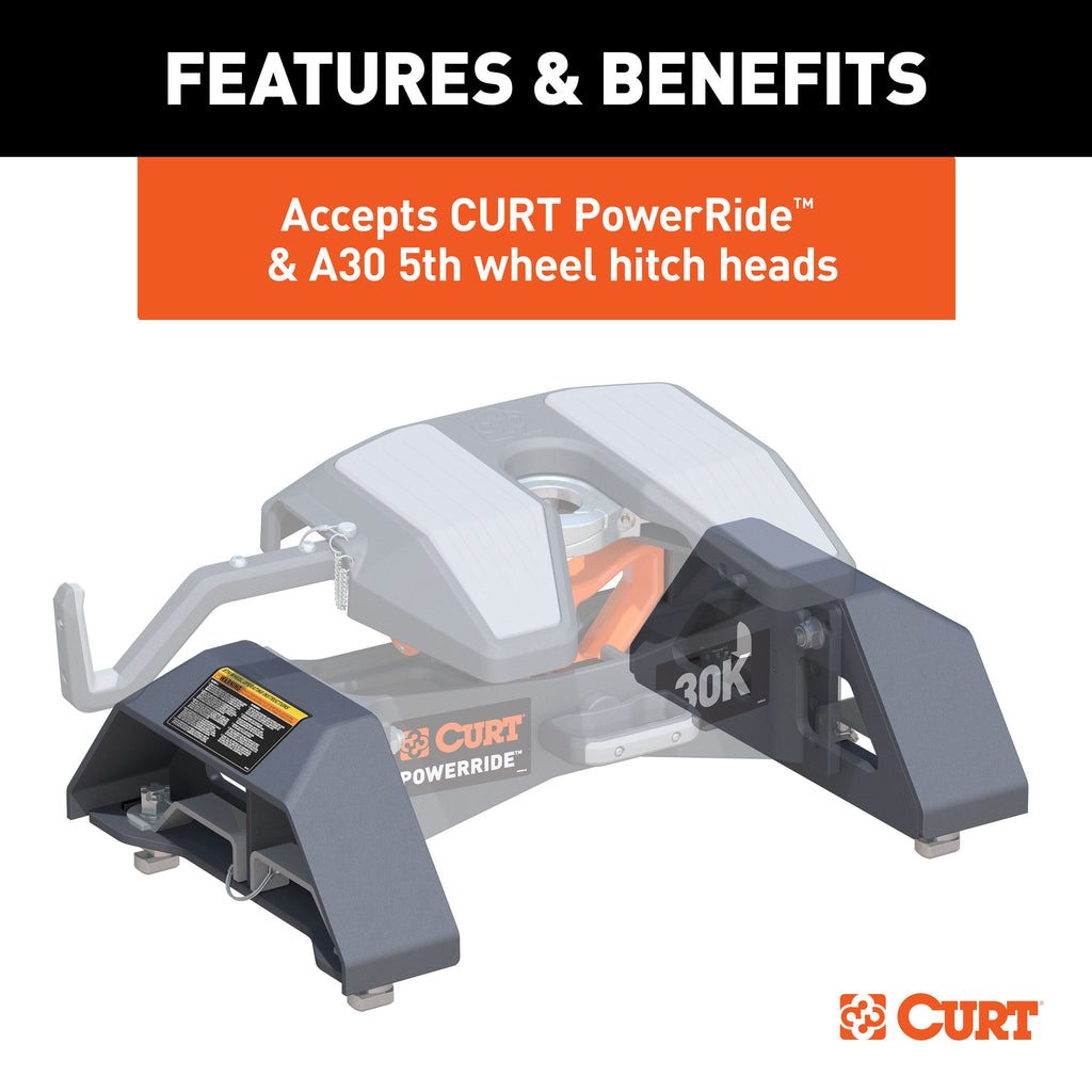 CURT 16030 Puck 5th Wheel Legs, Select Silverado, Sierra HD, 8' Bed, 30K, Teridium Grey