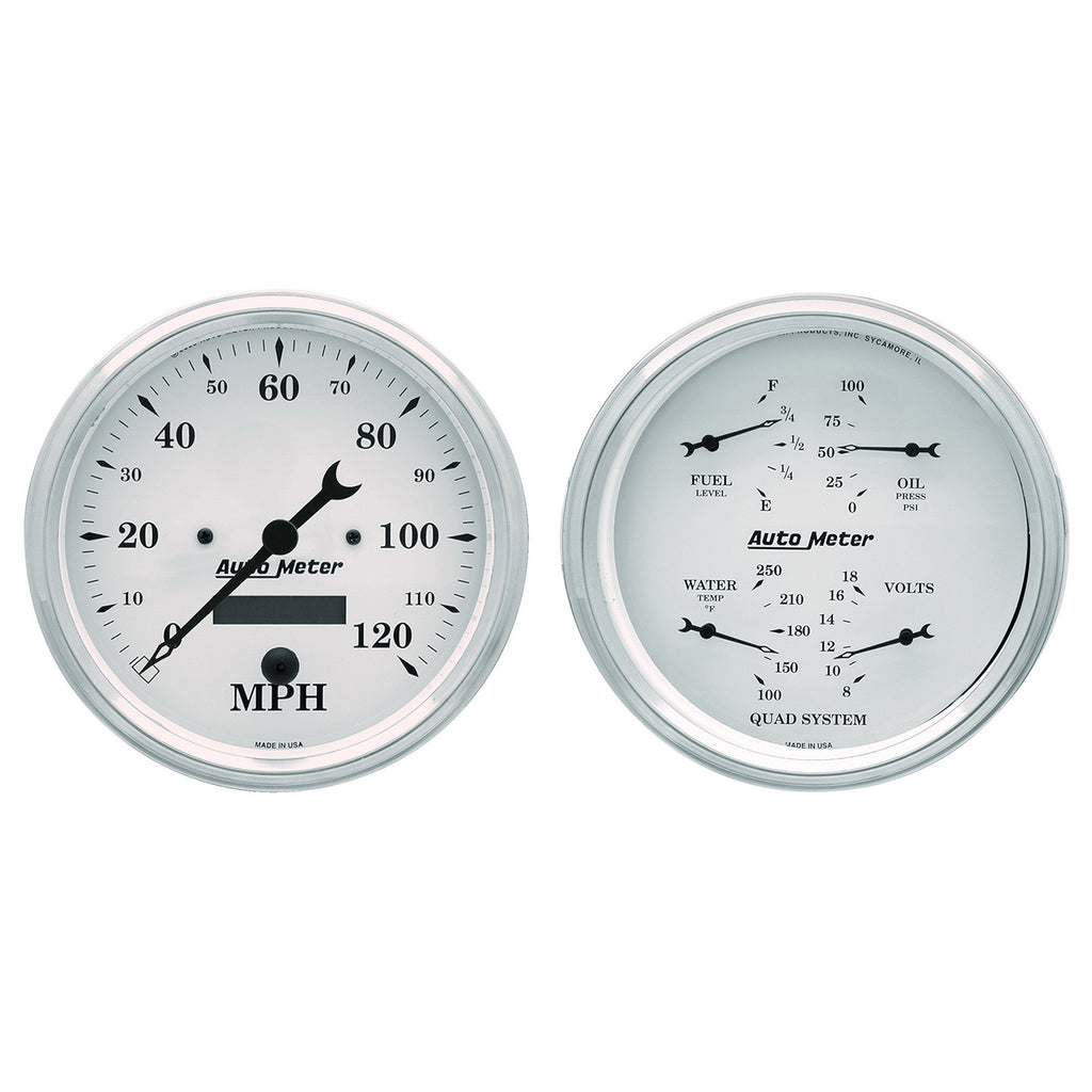 AutoMeter 1603 GAUGE KIT, 2 PC., QUAD & SPEEDOMETER, 5", OLD TYME WHITE