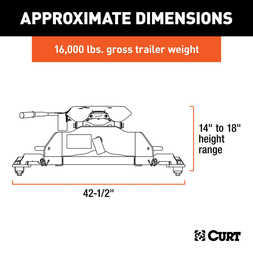 CURT 16043 A16 5th Wheel Hitch, Select Ram 2500, 3500, 8' Bed Puck System