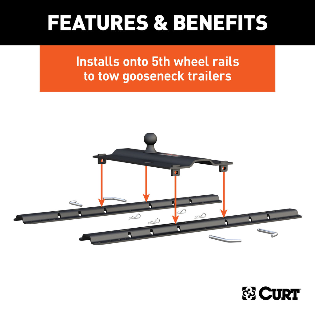 CURT 16055 Bent Plate 5th Wheel Rail Gooseneck Hitch with 2-5/16" Ball, 25K (3" Offset)