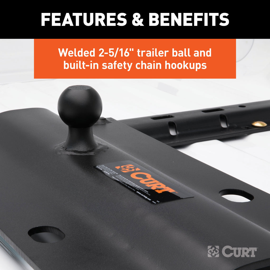 CURT 16055 Bent Plate 5th Wheel Rail Gooseneck Hitch with 2-5/16" Ball, 25K (3" Offset)
