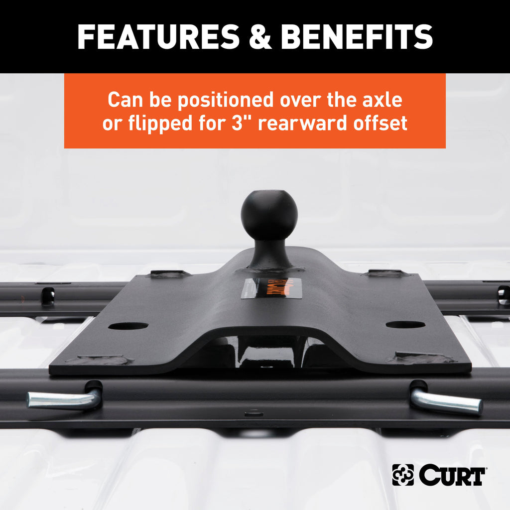CURT 16055 Bent Plate 5th Wheel Rail Gooseneck Hitch with 2-5/16" Ball, 25K (3" Offset)