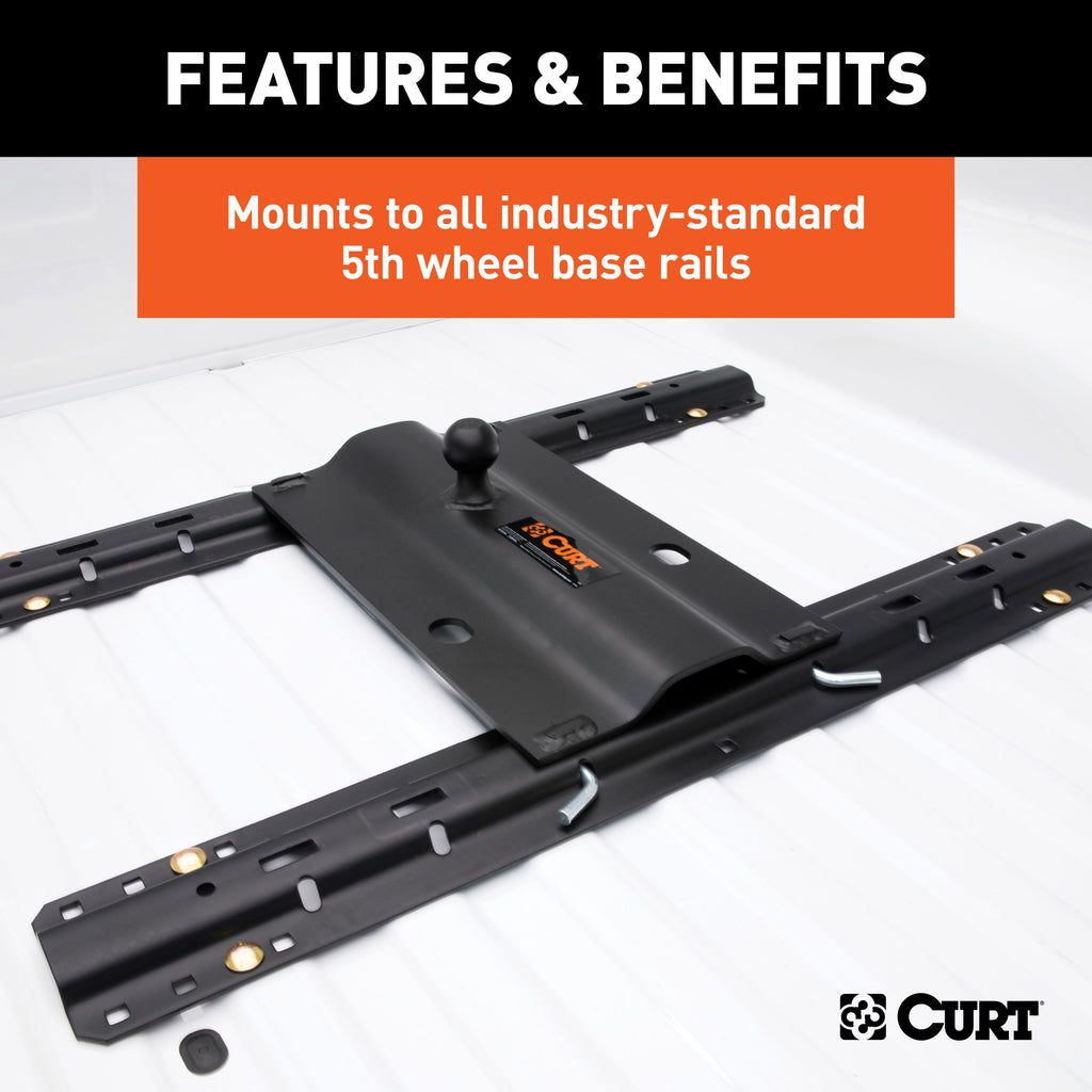 CURT 16055 Bent Plate 5th Wheel Rail Gooseneck Hitch with 2-5/16" Ball, 25K (3" Offset)