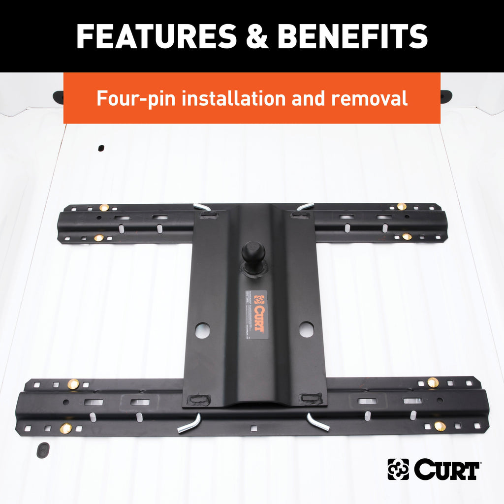 CURT 16055 Bent Plate 5th Wheel Rail Gooseneck Hitch with 2-5/16" Ball, 25K (3" Offset)
