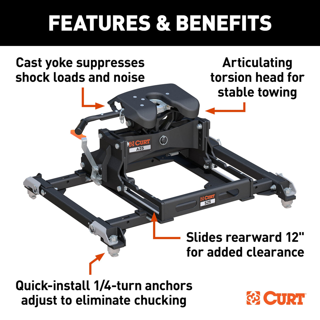 CURT 16058 A25 Sliding 5th Wheel Hitch, 25K, Select Ram 2500, 3500 Puck System