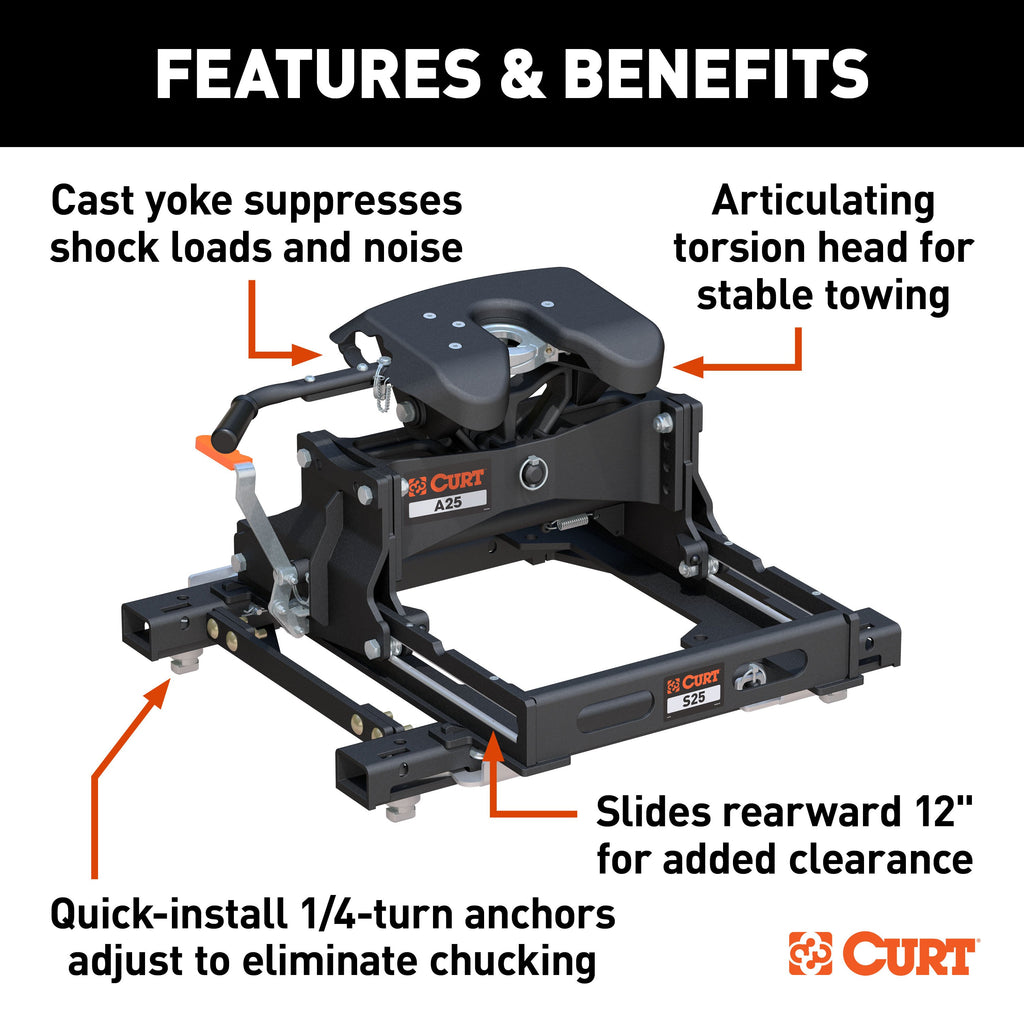 CURT 16059 A25 Sliding 5th Wheel Hitch, 25K, Select Silverado, Sierra Puck System