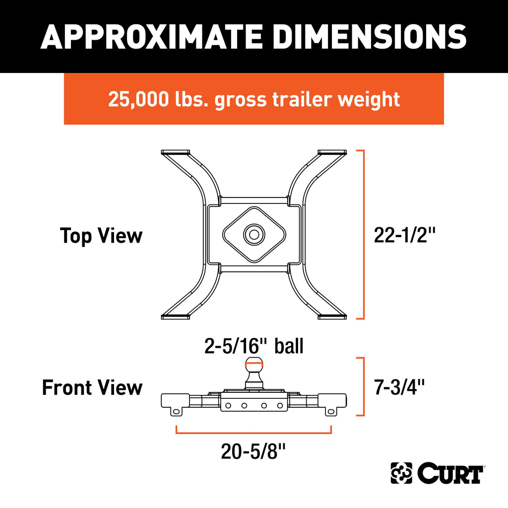 CURT 16085 Spyder 5th Wheel Rail Gooseneck Hitch with 2-5/16" Ball, 25K