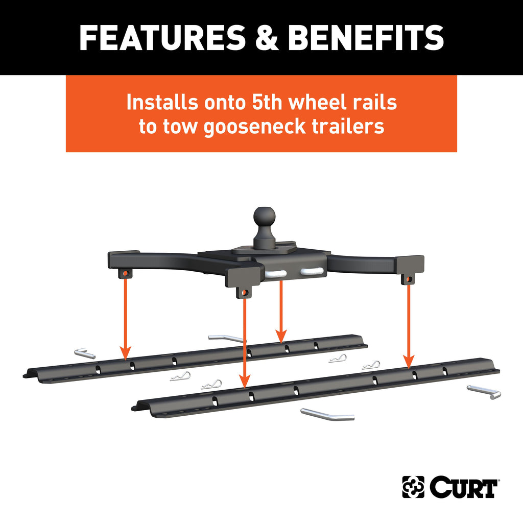 CURT 16085 Spyder 5th Wheel Rail Gooseneck Hitch with 2-5/16" Ball, 25K