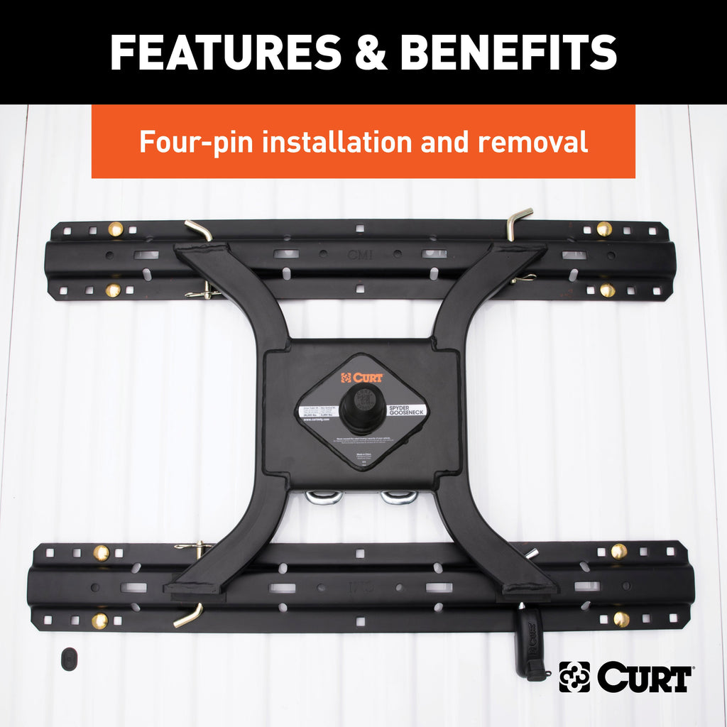 CURT 16085 Spyder 5th Wheel Rail Gooseneck Hitch with 2-5/16" Ball, 25K
