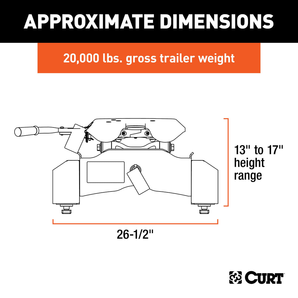 CURT 16092 A20 5th Wheel Hitch, Select Silverado, Sierra 2500, 3500 HD, 8' Bed Puck System