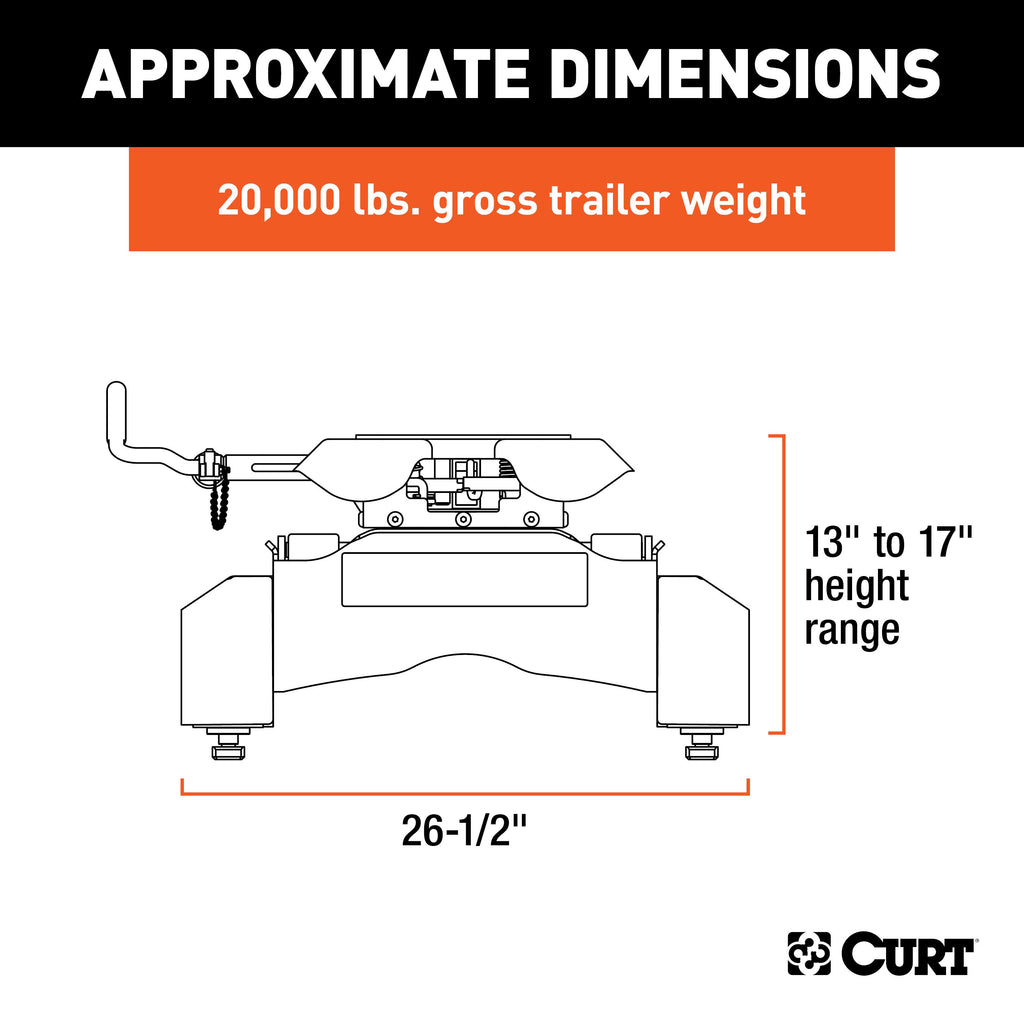 CURT 16094 Q20 5th Wheel Hitch, Select Silverado, Sierra 2500, 3500 HD, 8' Bed Puck System