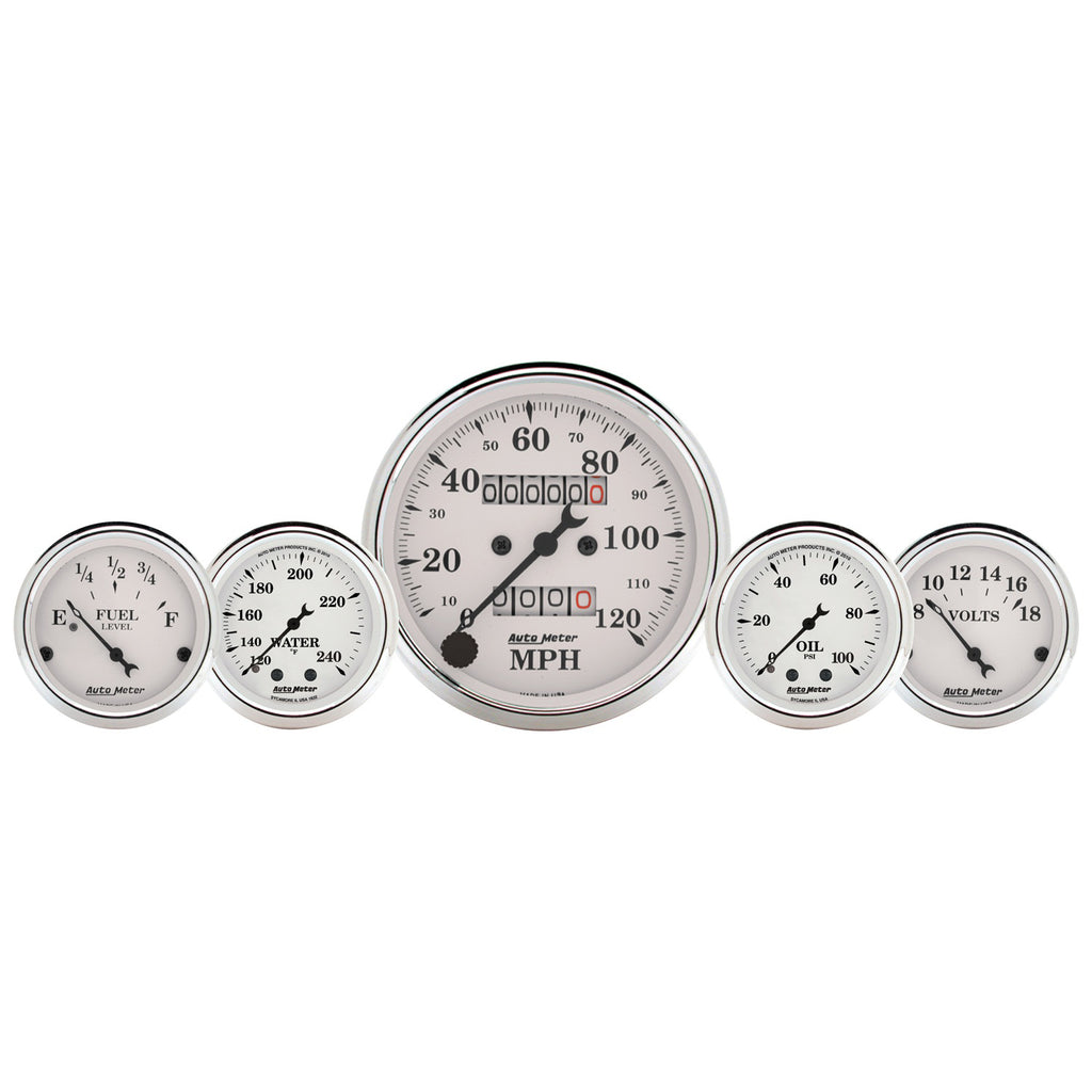 AutoMeter 1611 GAUGE KIT, 5 PC., 3 1/8" & 2 1/16", MECH. SPEEDO., WTMP & OILP, OLD TYME WHT