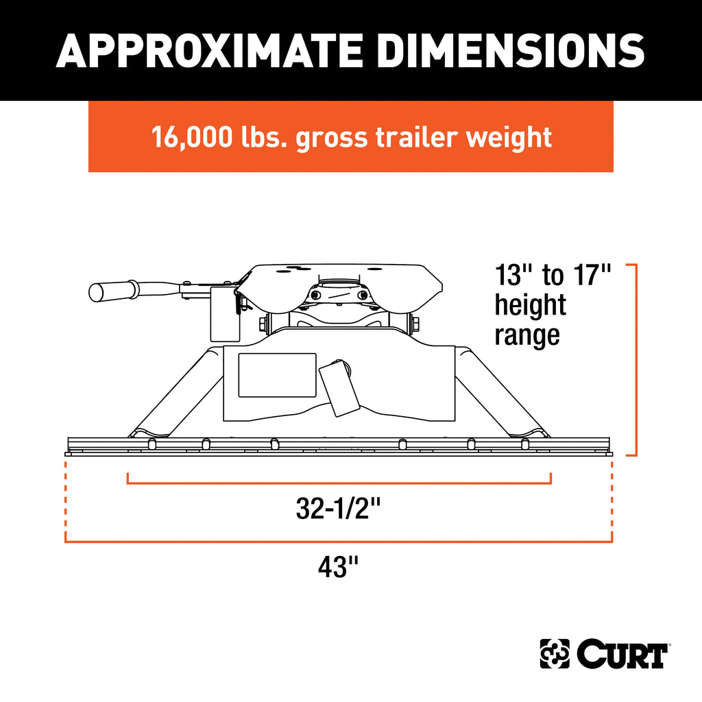 CURT 16121 A16 5th Wheel Hitch with Rails