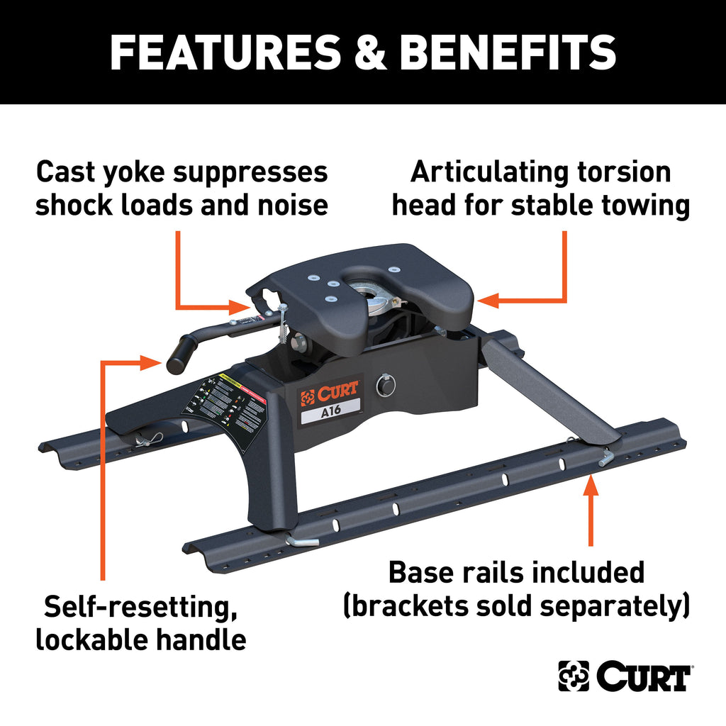 CURT 16121 A16 5th Wheel Hitch with Rails