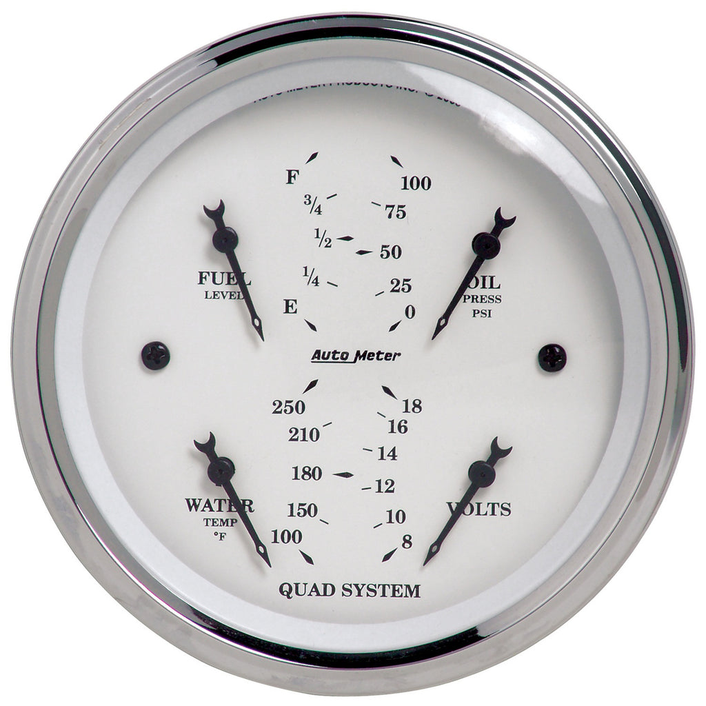AutoMeter 1612 GAUGE, QUAD, 3 3/8", 240OE-33OF, ELEC, OLD TYME WHITE