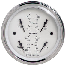 Load image into Gallery viewer, AutoMeter 1612 GAUGE, QUAD, 3 3/8", 240OE-33OF, ELEC, OLD TYME WHITE