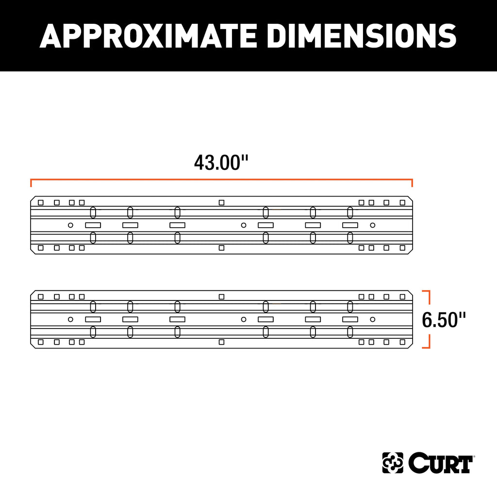 CURT 16150 Universal 5th Wheel Base Rails, 25K (4-Bolt Mount, Gloss Black)