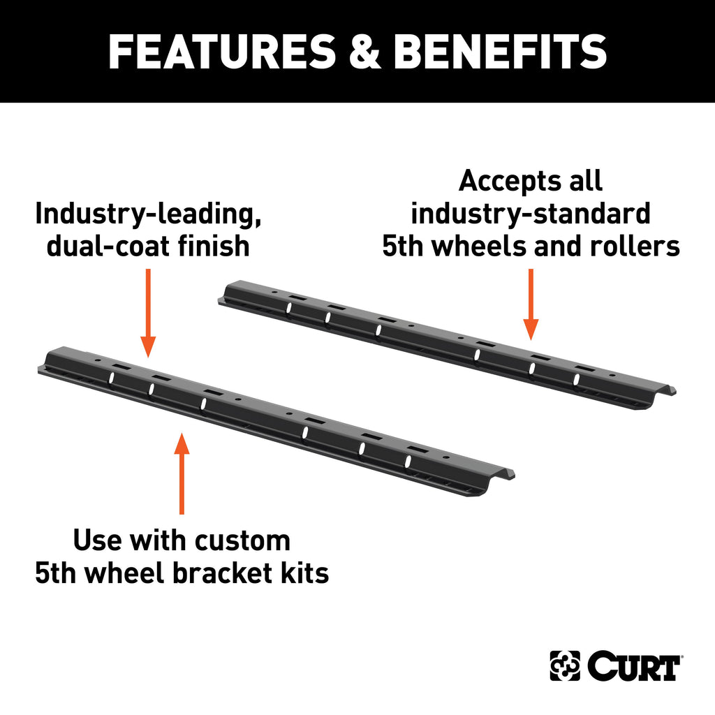 CURT 16150 Universal 5th Wheel Base Rails, 25K (4-Bolt Mount, Gloss Black)