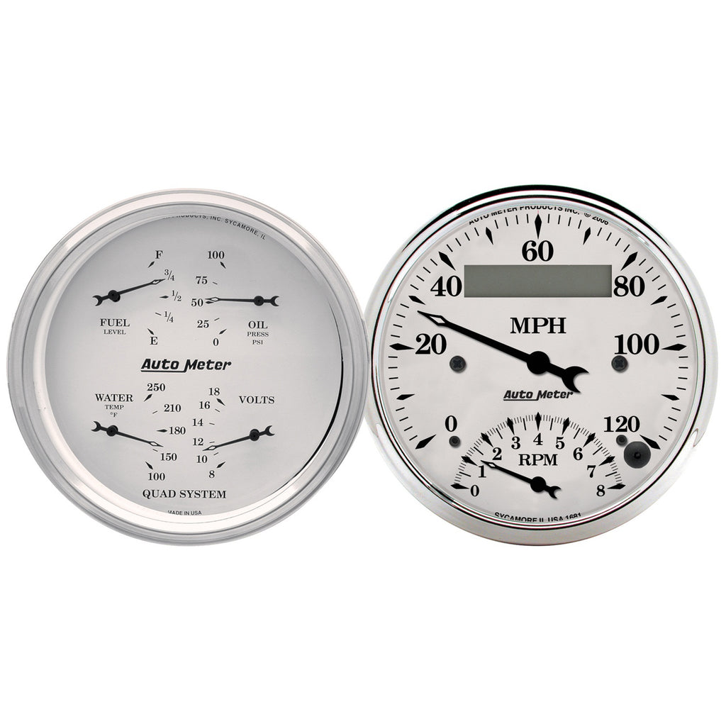 AutoMeter 1620 GAUGE KIT, 2 PC., QUAD & TACH/SPEEDO, 3 3/8", OLD TYME WHITE