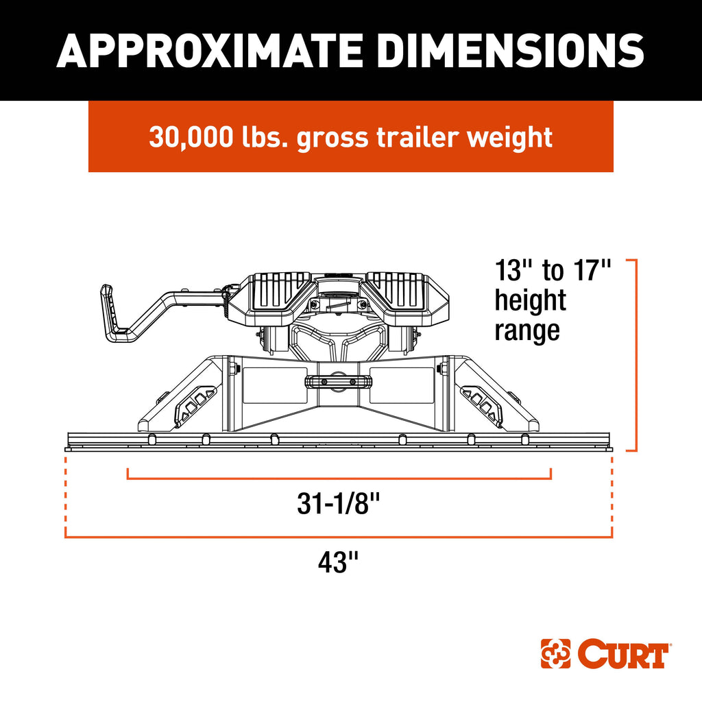 CURT 16321 PowerRide 30K 5th Wheel Hitch with Rails