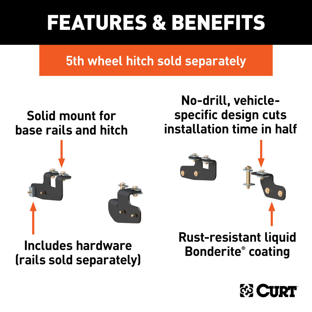 CURT 16427 Custom 5th Wheel Brackets, Select Ram 2500 (Except with 5th Wheel Prep Package)