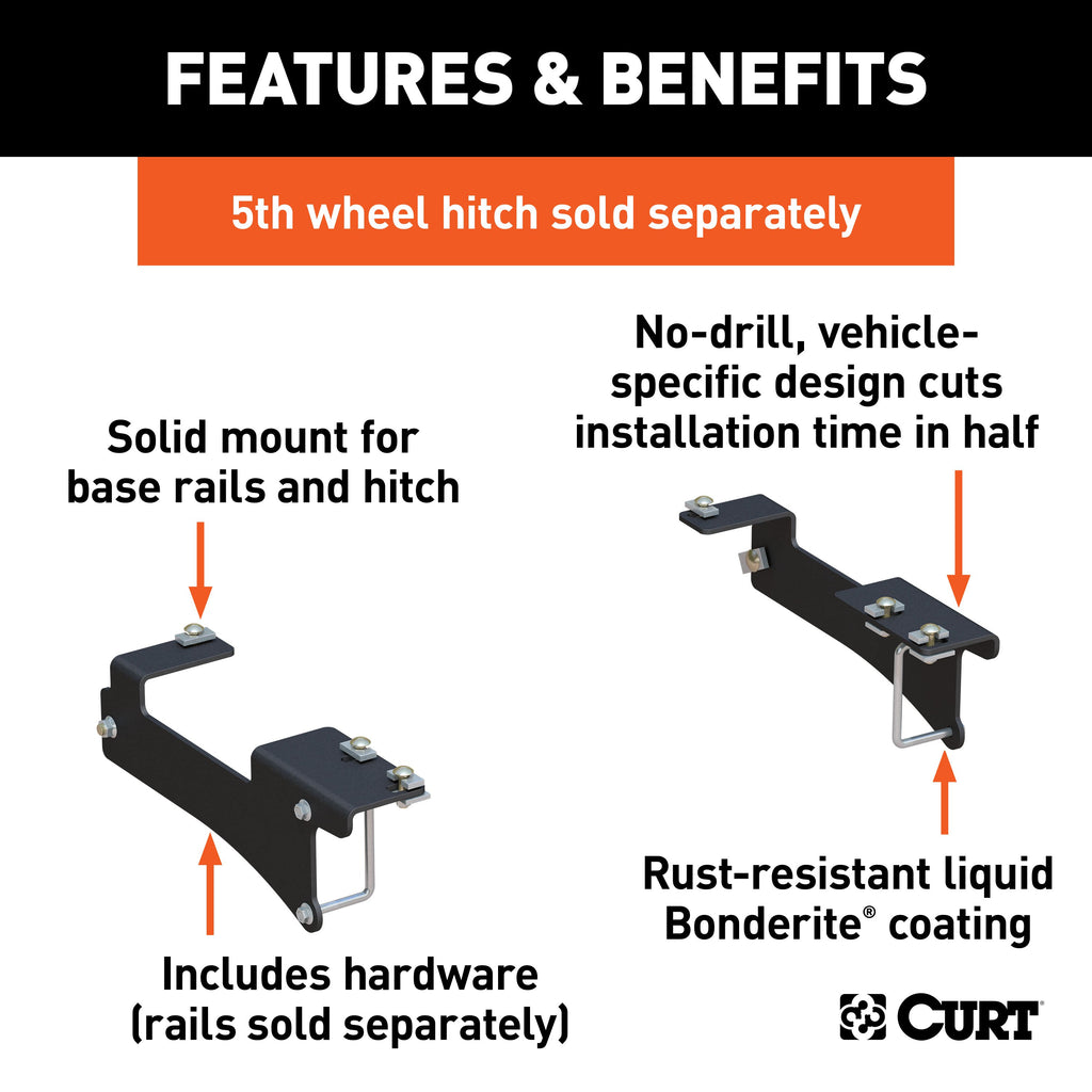 CURT 16429 Custom 5th Wheel Brackets, Select Chevrolet Silverado, GMC Sierra 2500, 3500 HD