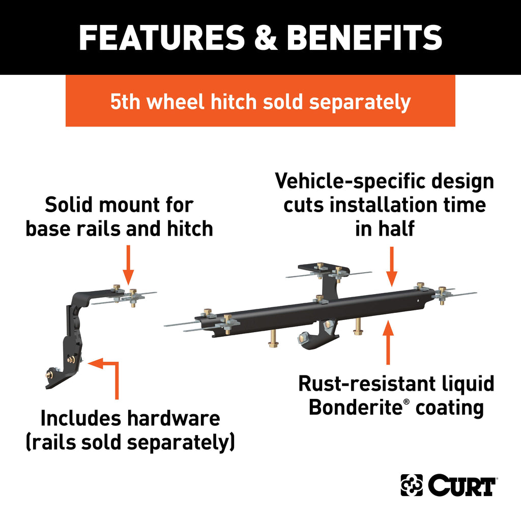 CURT 16444 Custom 5th Wheel Brackets, Select Ram 1500 with Factory Air Suspension