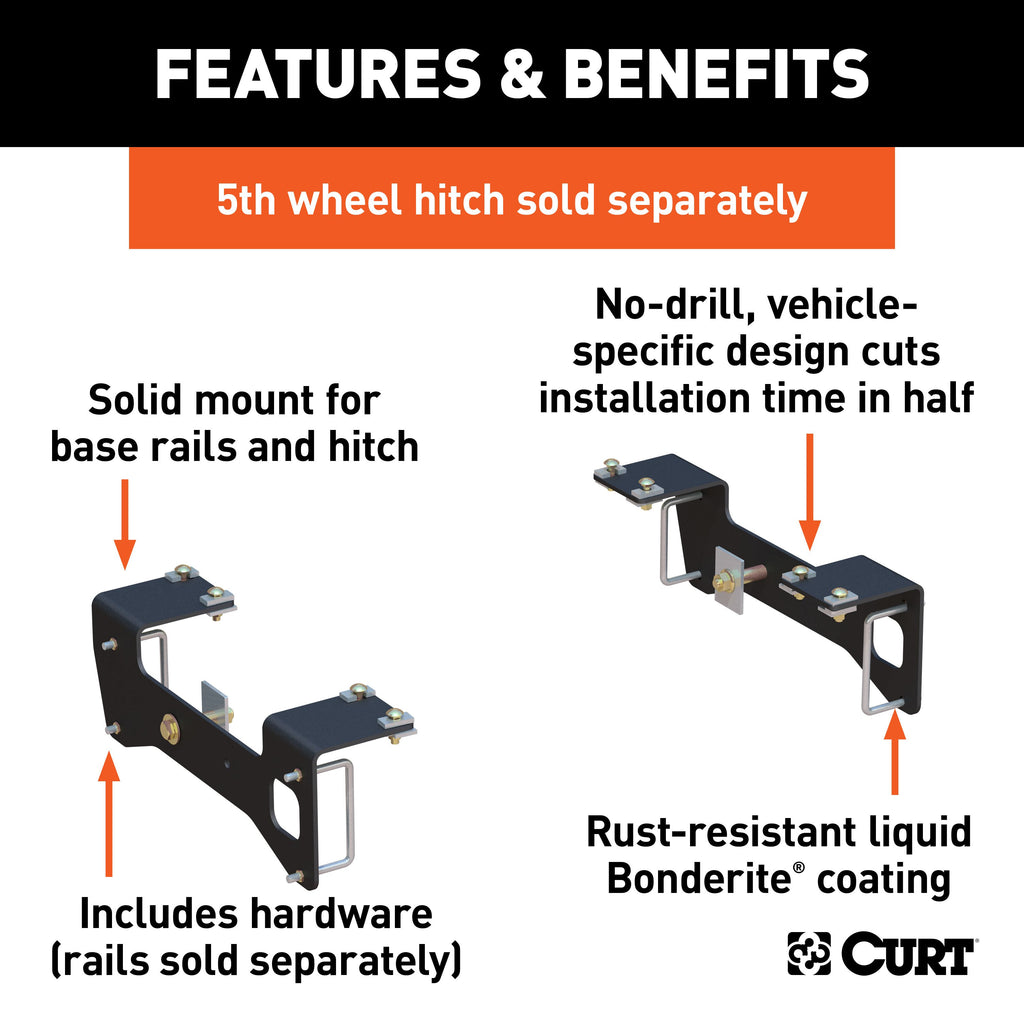 CURT 16469 Custom 5th Wheel Brackets, Select Silverado, Sierra 1500 (Except 5.5' Bed)