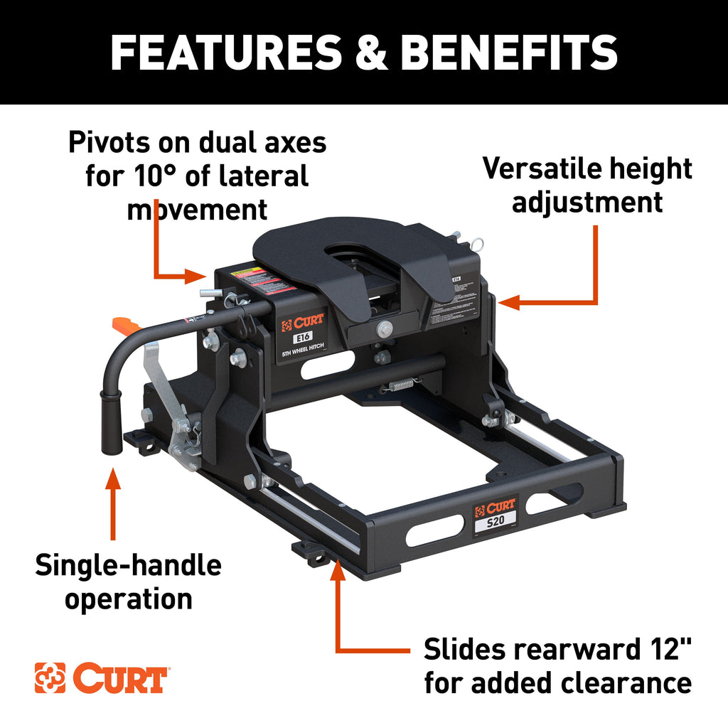 CURT 16511 E16 Sliding 5th Wheel Hitch, 16,000 lbs.