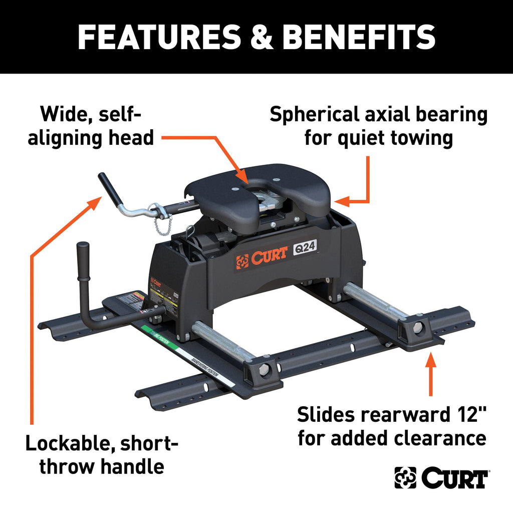 CURT 16646 Q24 Sliding 5th Wheel Hitch with Rails; 24;000 lbs. - Truck Part Superstore