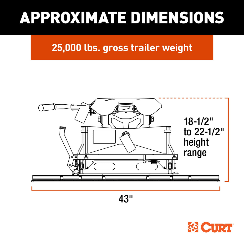 CURT 16651 A25 Sliding 5th Wheel Hitch with Rails, 25,000 lbs.
