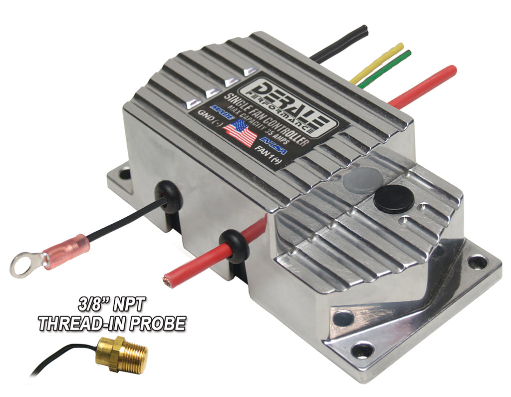 Derale 16779 High Amperage Adjustable Single Electric Fan Controller 3/8" NPT Thread In Probe for Select Acura SLX, Audi 5000, BMW 128i, BMW 318i, BMW 323i, BMW 323is, BMW 325, BMW 325Ci, BMW 325e, BMW 325i, BMW 525i, BMW X3, BMW Z3, Buick LeSabre,