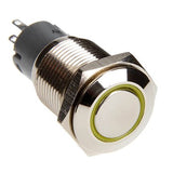 Race Sport RS-16MM-LEDY 16mm Flush Mount Pre-Wired LED Momentary Switch (Yellow) (Each) - Chrome Finish