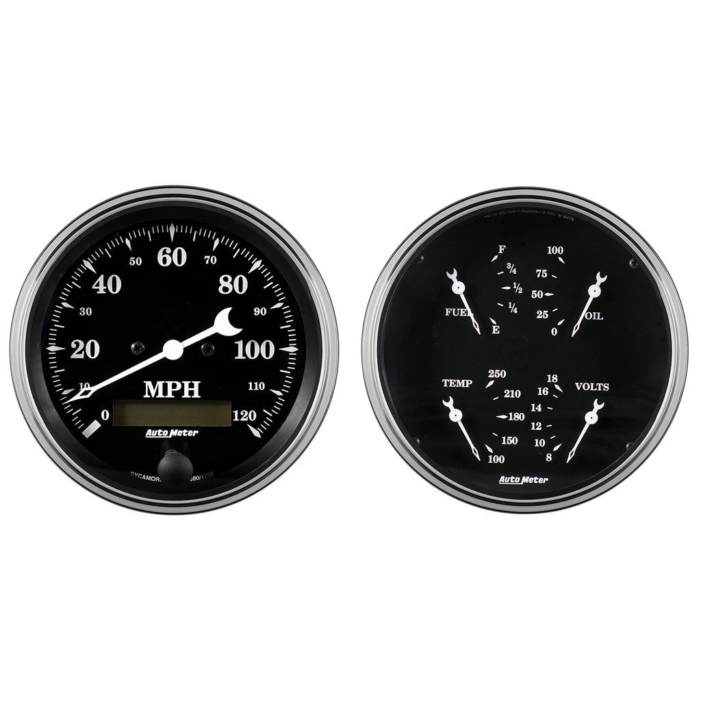 AutoMeter 1703 GAUGE KIT, 2 PC., QUAD & SPEEDOMETER, 5", OLD TYME BLACK
