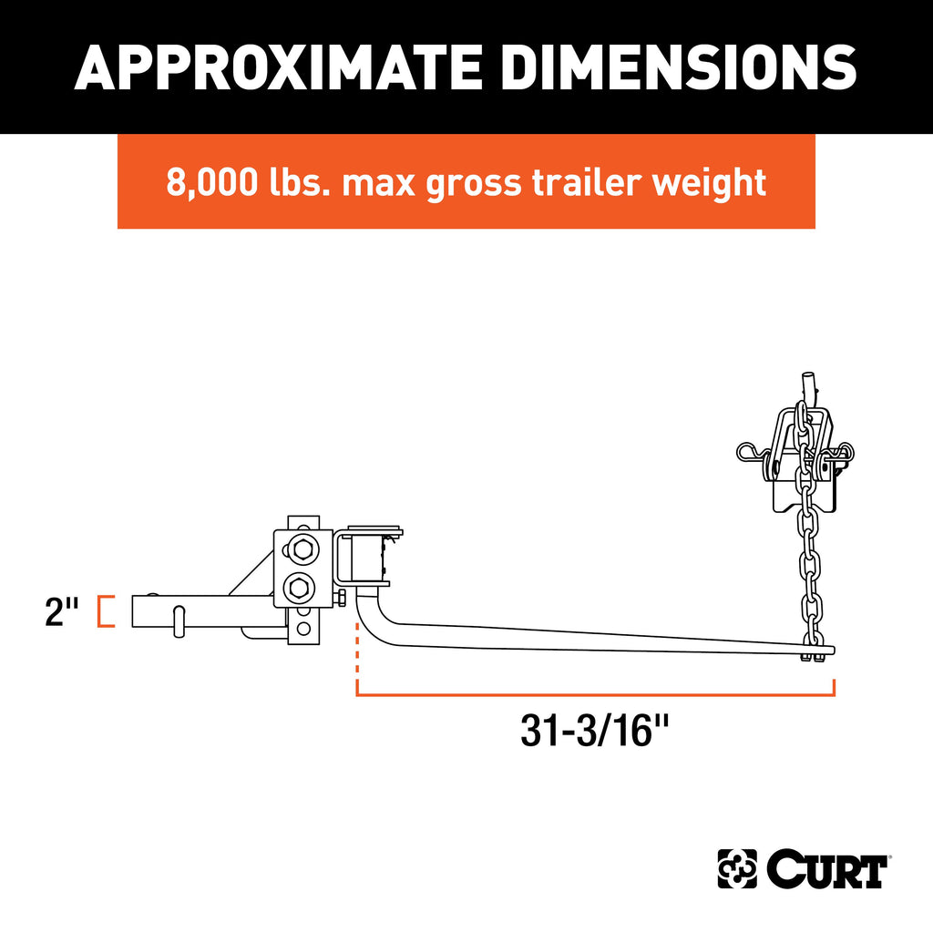 CURT 17051 Round Bar Weight Distribution Hitch with Integrated Lubrication (6-8K)