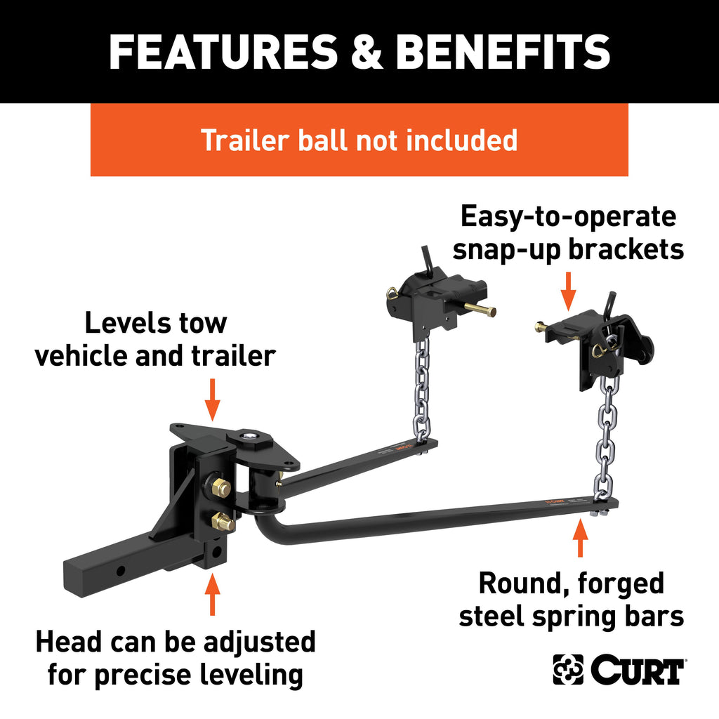 CURT 17057 Round Bar Weight Distribution Hitch with Integrated Lubrication (10-14K)