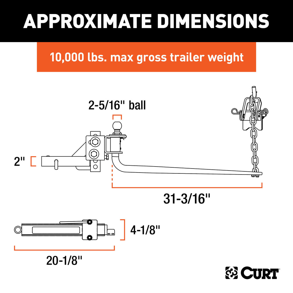 CURT 17062 Round Bar Weight Distribution Hitch with Lubrication, Sway Control (8-10K)
