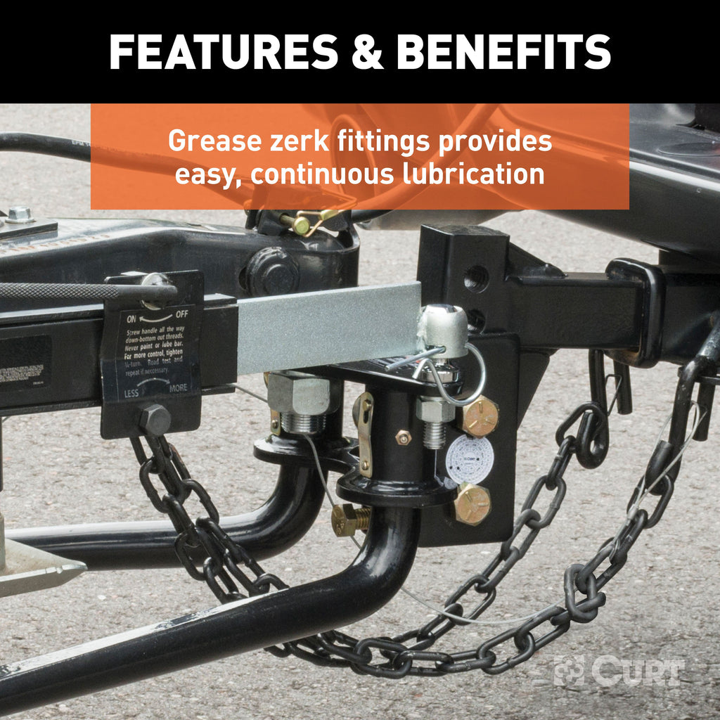 CURT 17062 Round Bar Weight Distribution Hitch with Lubrication, Sway Control (8-10K)