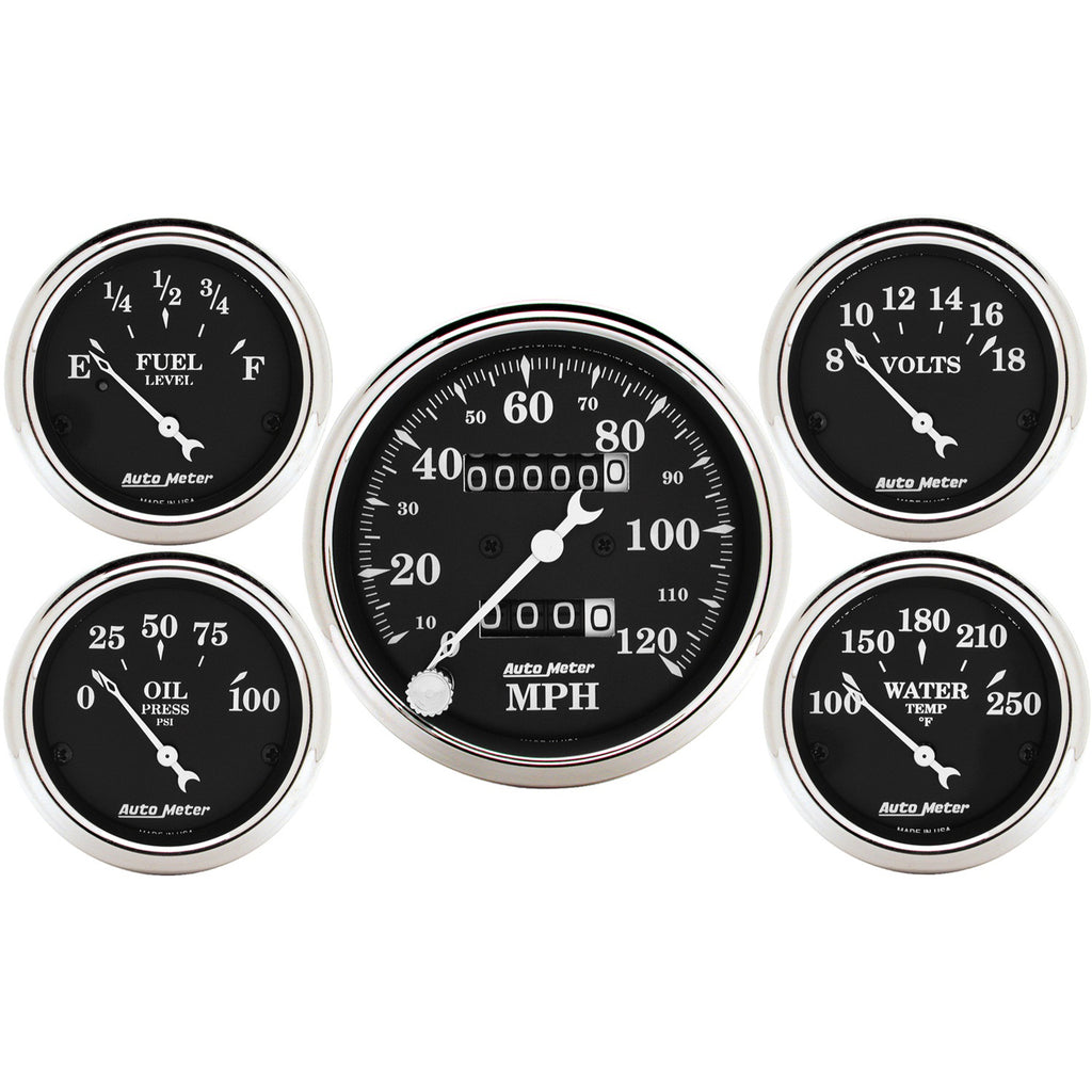 AutoMeter 1708 GAUGE KIT, 5 PC., 3 1/8" & 2 1/16", MECH. SPEEDOMETER, OLD TYME BLACK