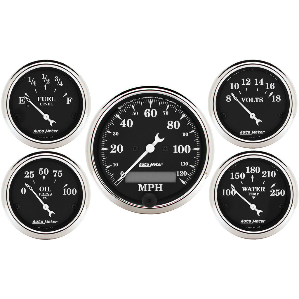 AutoMeter 1709 GAUGE KIT, 5 PC., 3 1/8" & 2 1/16", ELEC. SPEEDOMETER, OLD TYME BLACK