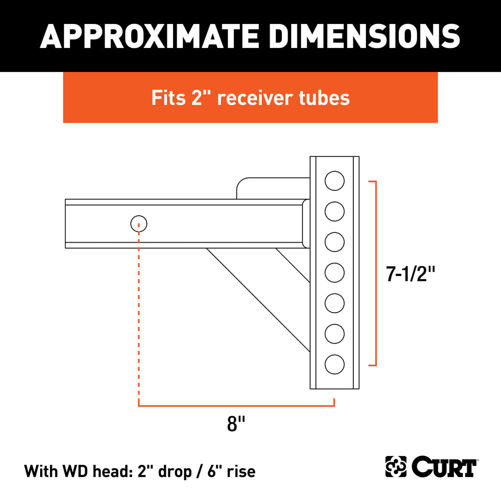 CURT 17100 Weight Distribution Shank (2" Shank, 2" Drop, 6" Rise)