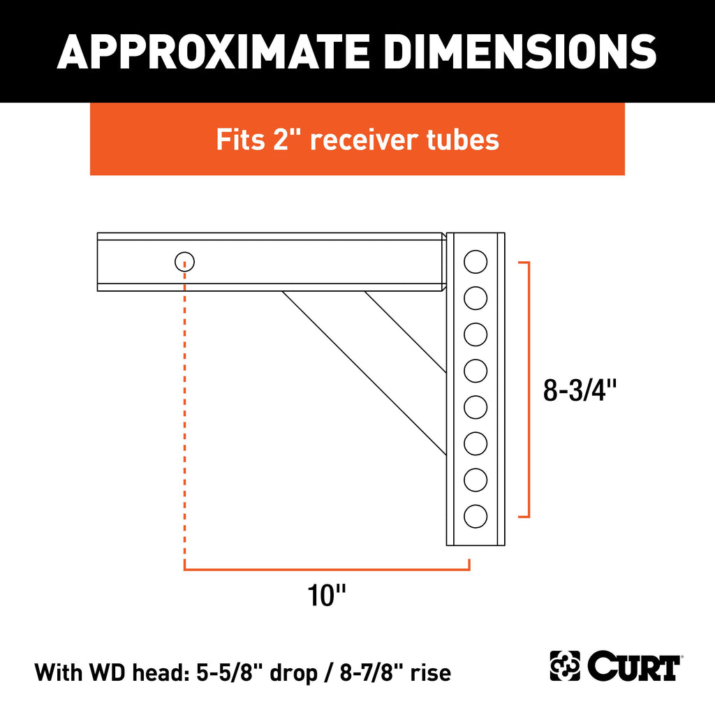 CURT 17120 Weight Distribution Shank (2" Shank, 5-5/8" Drop, 8-7/8" Rise)
