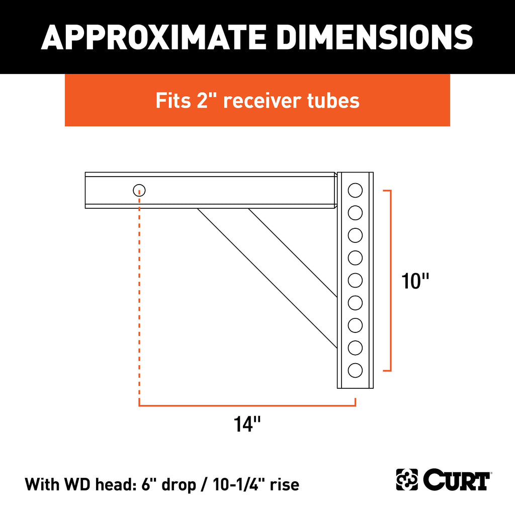 CURT 17122 Weight Distribution Shank (2" Shank, 6" Drop, 10-1/4" Rise)